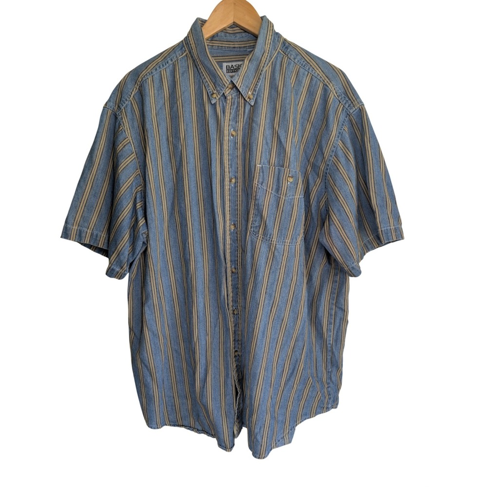 Basic Editions Normcore Striped Shirt Mens XXL Blue Grunge Button Down